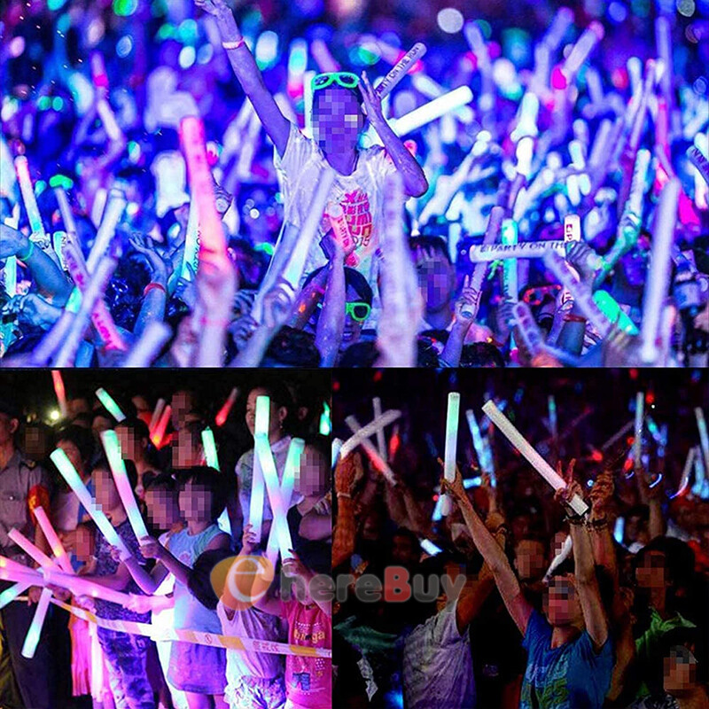 24~120PCS LED DJ Flashing Glow Stick Wands Rally Rave Light Up Foam Sticks