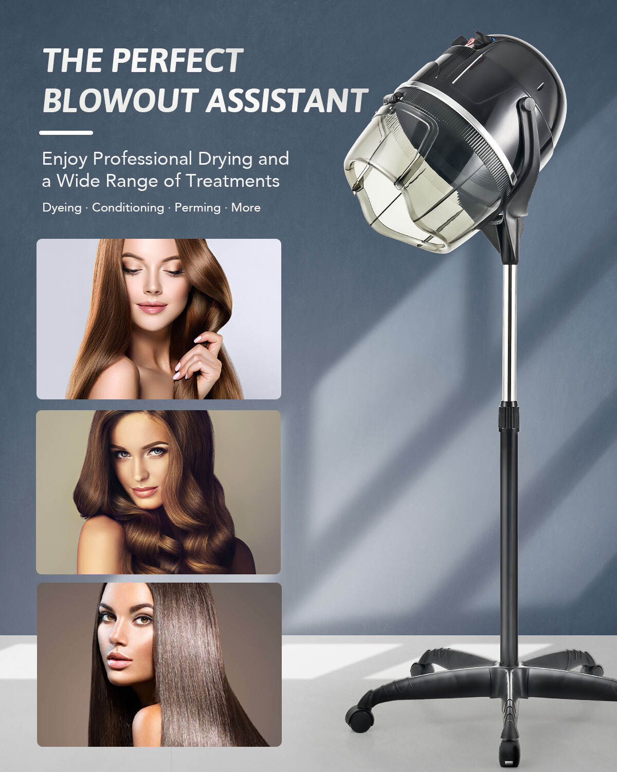 Secondhand 1300W 360° Swivel Floor Standing Bonnet Hair Dryer with Wheels