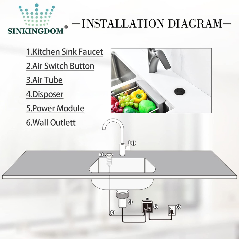 SINKINGDOM Garbage Disposal Air Switch Kit Sink with Long Button,Matte Black