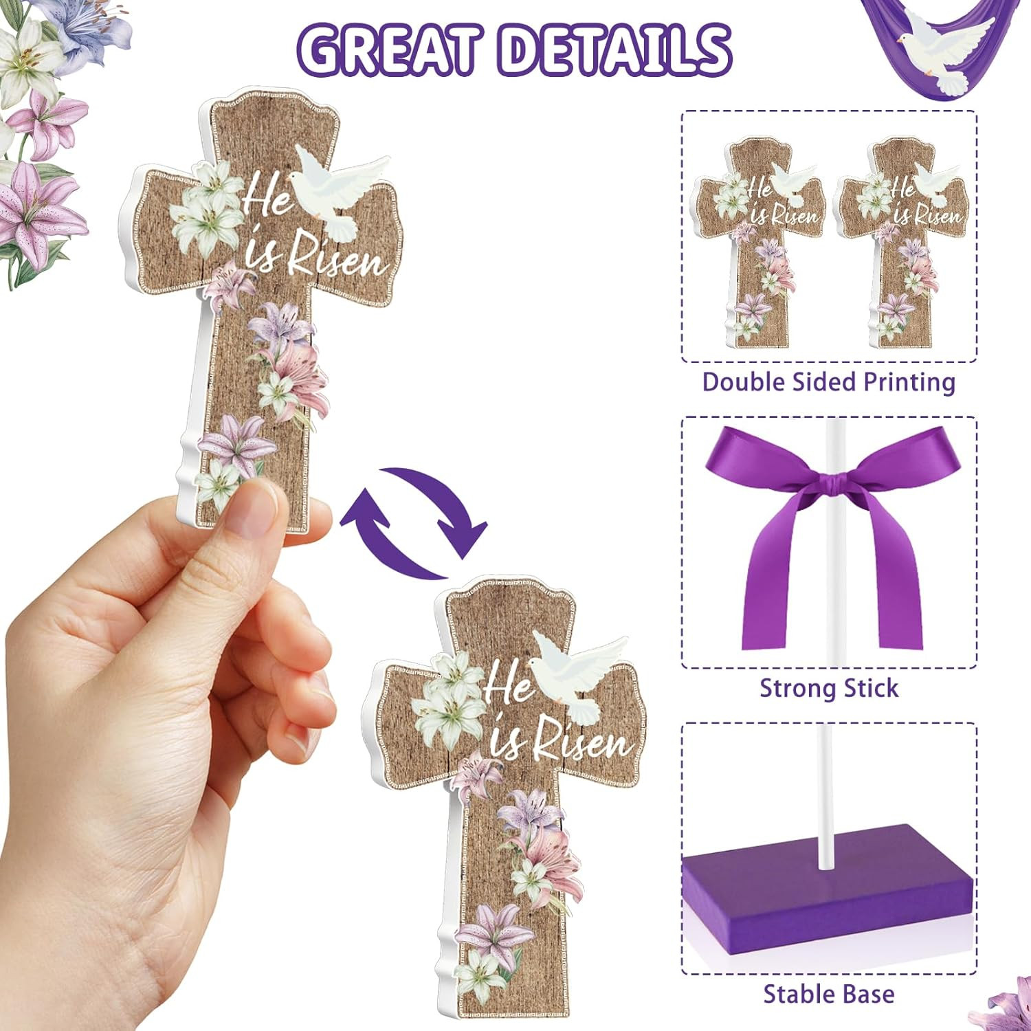 3 PCS He Is Risen Table Decor, Religious Easter Decorations for Home Office, Chr