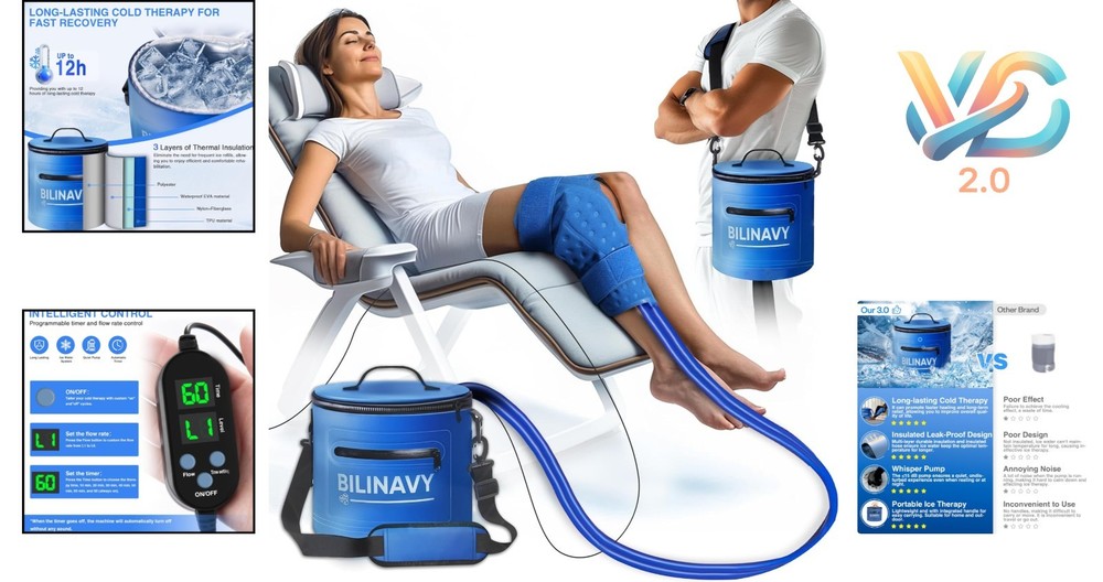 Portable Knee Ice Therapy Machine Deep Blue with Timer Quiet Pump