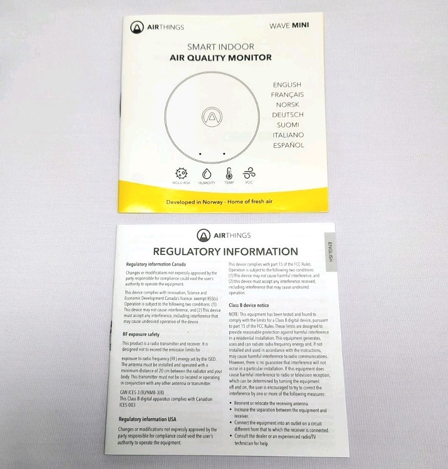 NWOB Airthings 2928 Wave Mini Battery Operated Smart Indoor Air Quality Monitor