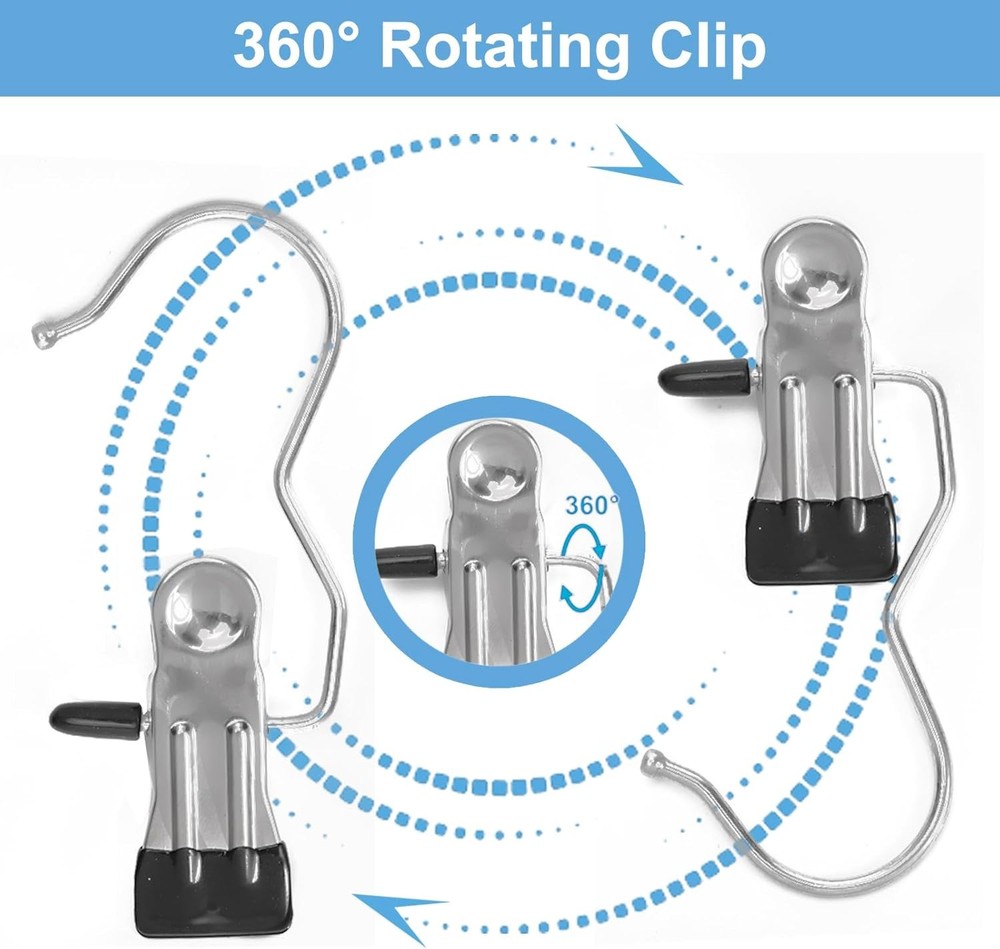 Boot Hanger Clips, 12-Pack Laundry Hanging Hooks Clothes Pins Compact, Black