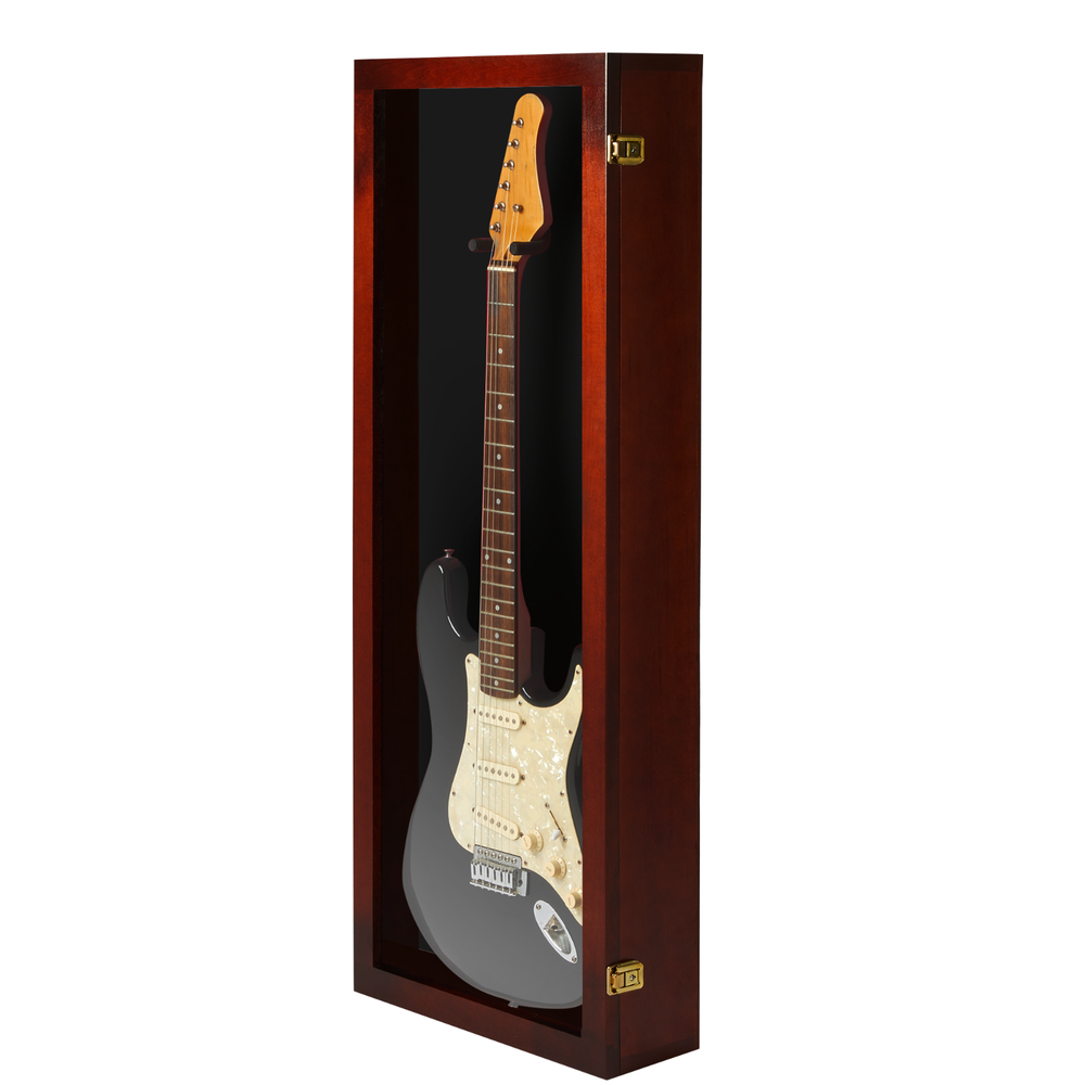 Guitar Display case/ Solid hardwood Strat/ Guitar Wood Case CHERRY / Black Felt