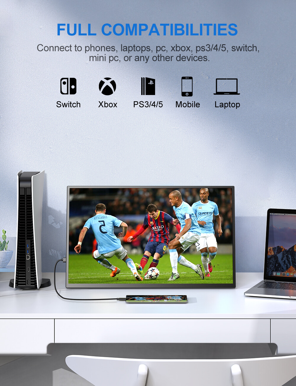 120Hz Gaming Monitor Portable Monitor 18.5" 1920*1080 Freesync Screen HDR FHD