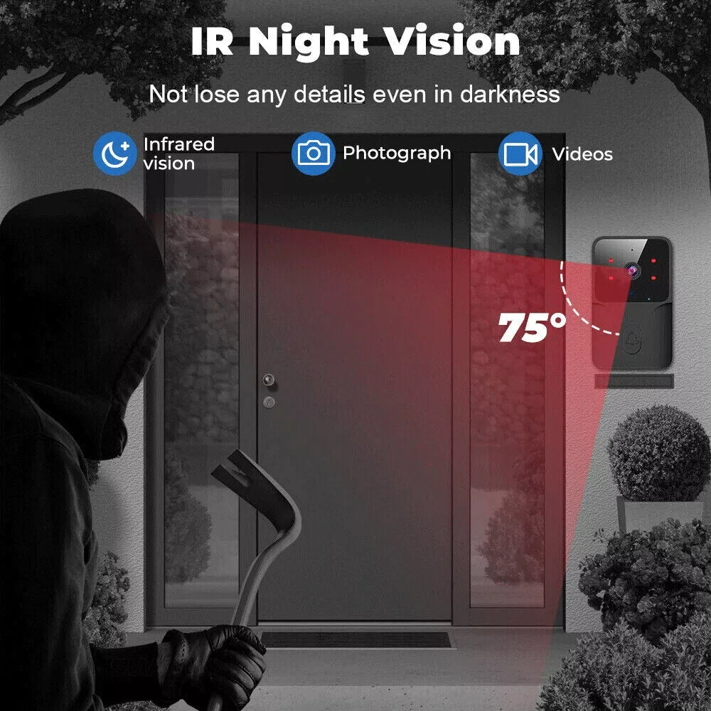 Smart Wireless WiFi Doorbell Intercom Video Camera Door Ring Bell Chime Security