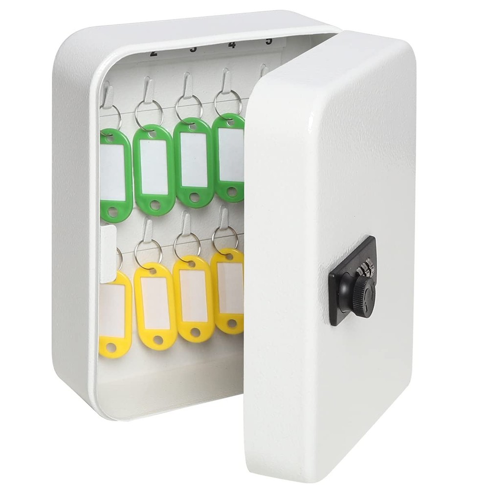 Decaller 20 Key Storage Lock Box with 20 Key, White With Combination