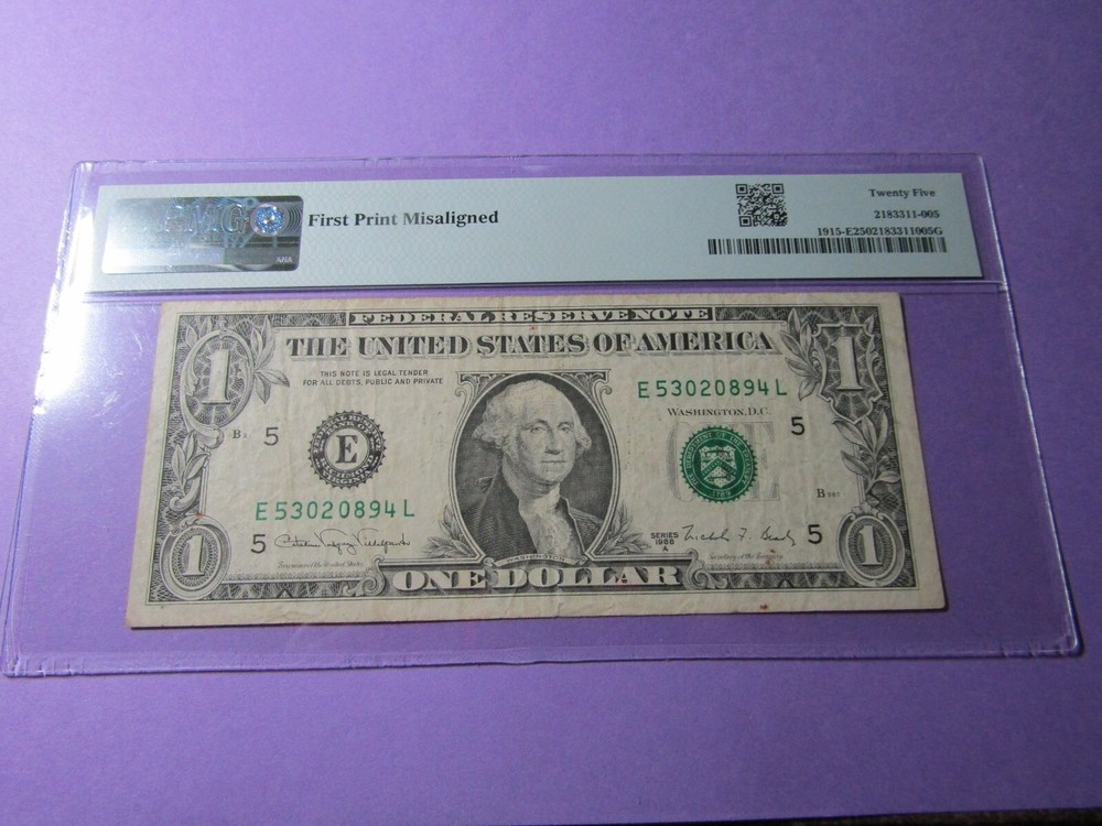 $1 1988A FRN Richmond Misalignment Error First Print Misaligned - PMG 25
