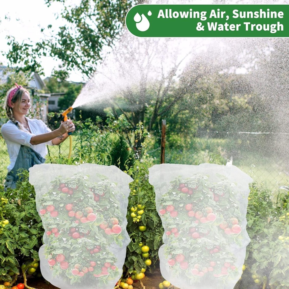 4 Pack Drawstring Plant Protection Netting for Blueberries & Vegetables
