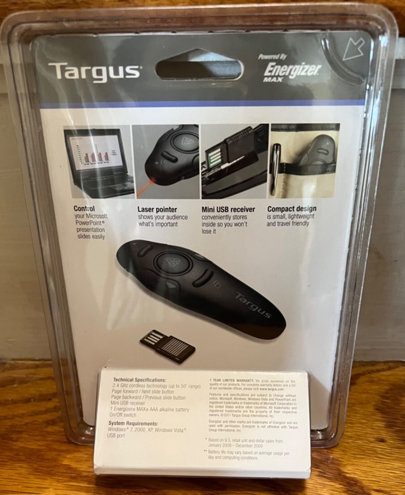 Targus Wireless USB Presenter with Laser Pointer AMP16US 50FT Range New
