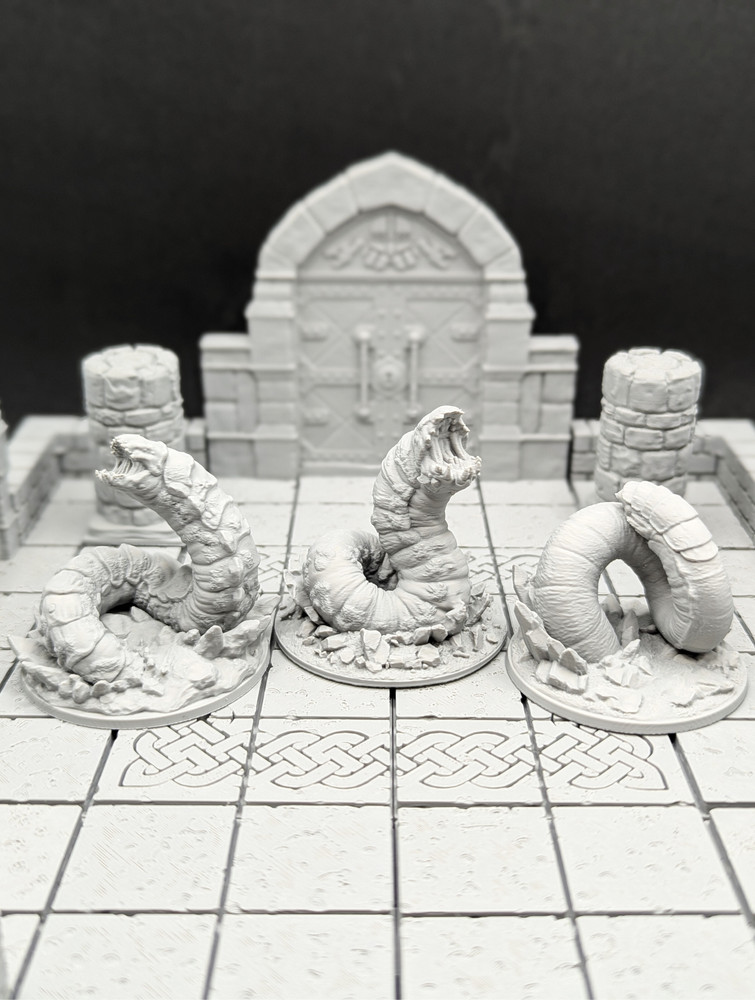 Giant Burrowing Worm Set (3) 3D Printed D&D RPG Miniatures
