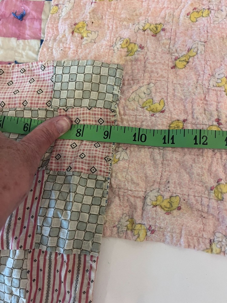 Antique 1930s Four Patch Feedsack Doll Quilt Calico Patchwork Primitive American