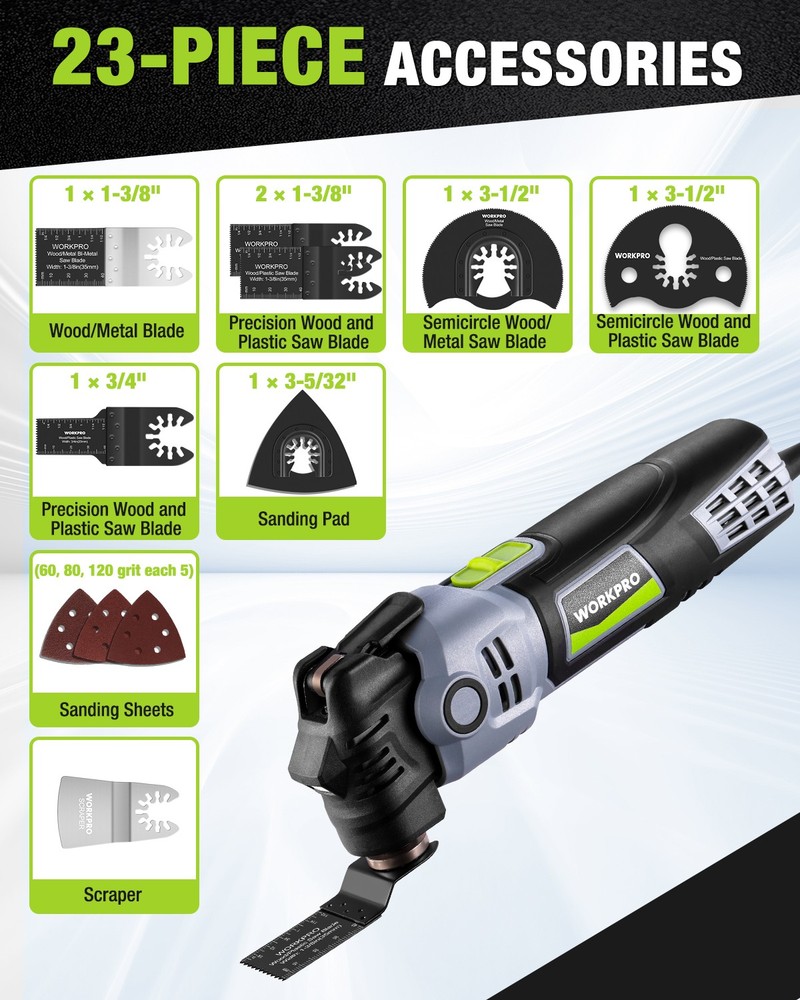 WORKPRO 400W Oscillating Multi-Tool Power Saw Adjustable 6-Speed Control
