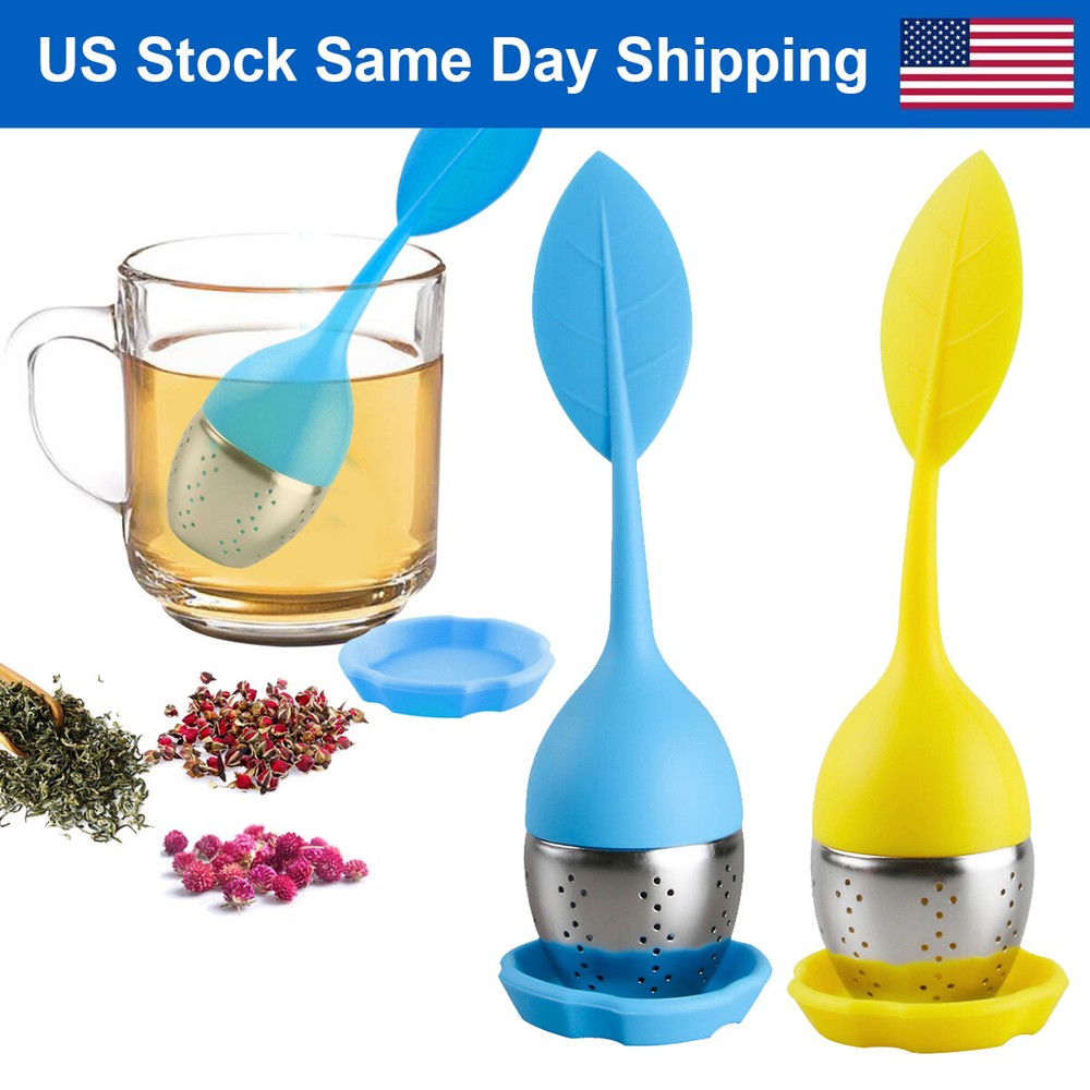 Silicone Tea Infuser Strainer Stainless Herbal Spice Filter Diffuser Yellow+Blue