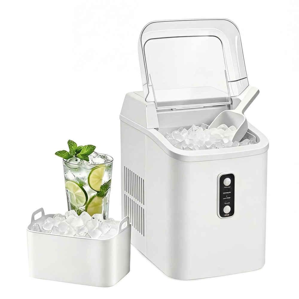Nugget Ice Maker Countertop, Portable Ice Makers Machine with Removable Basket a