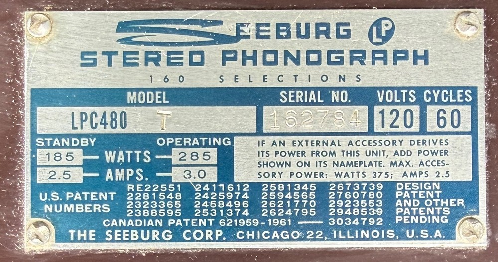Seeburg LPC480 Full Panel Switch Assembly Tormat Electrical Selector TES169-56 C