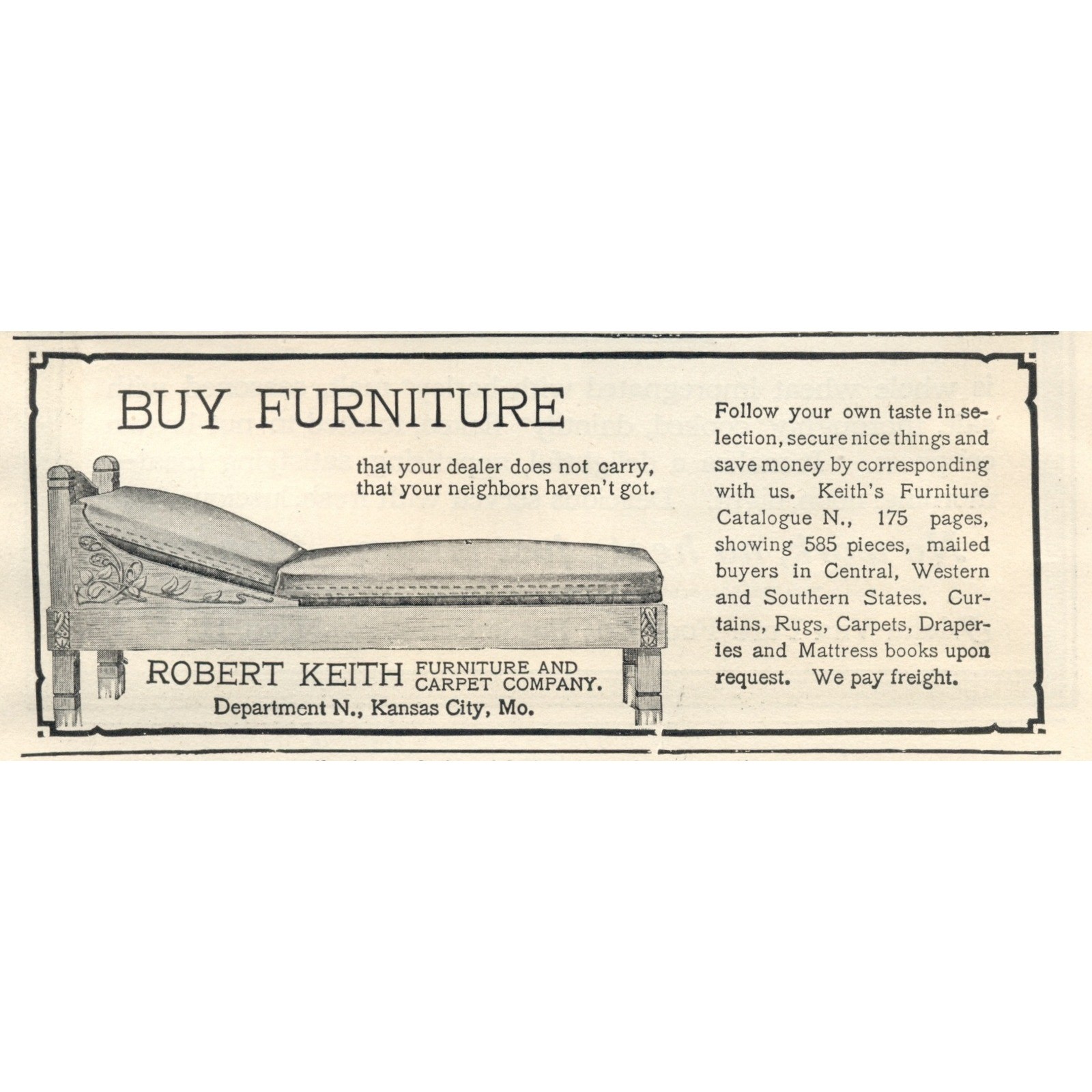 Vintage Robert Keith Furniture Advertisement Kansas City MO 1903