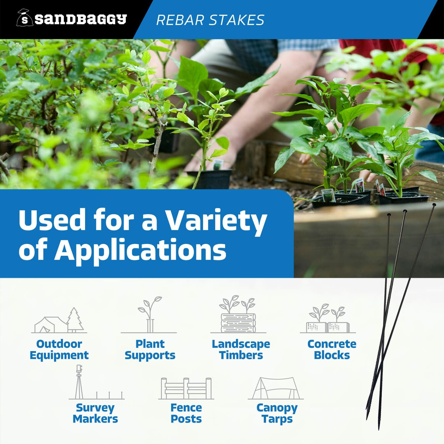 Sandbaggy 72" Steel Rebar Stakes with Nail Head - Garden Stakes (#4 Rebar)