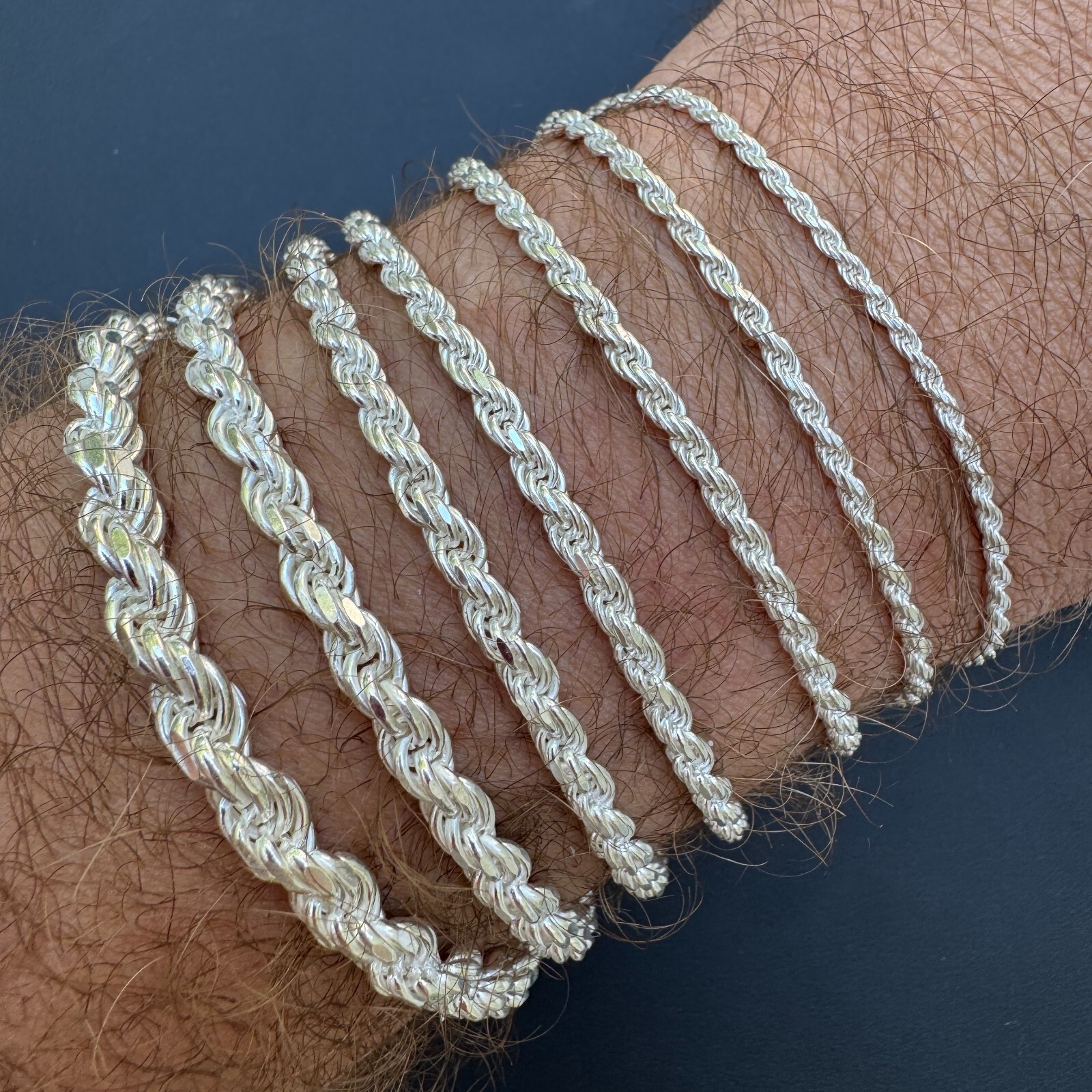 Real Solid 925 Sterling Silver Rope Bracelet 2mm-6mm Men's Women's 6-9"