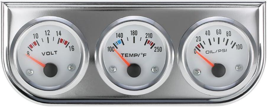 2" 52mm Universal Chrome Volt Water Temp Oil Pressure Sensor Triple Gauge Kit