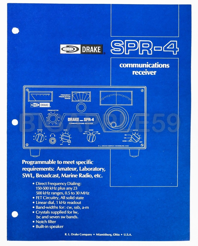 Original Drake Factory Brochure For SPR-4 Shortwave Amateur Radio Receiver #3