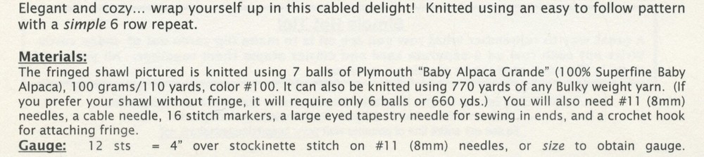 Keep It Simple Knitting Pattern KS130 Elegant Cabled Shawl