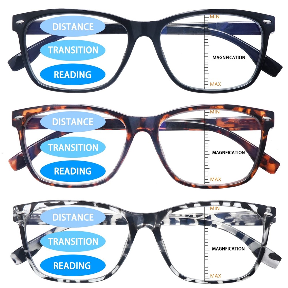 VIDEBLA 3 Pack Progressive Multifocus Reading Glasses One Size, 3 Mix Color