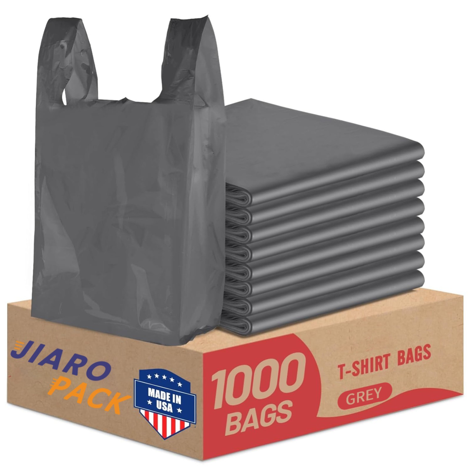 1000 Gray T-Shirt Bags 1/6 12" x 6.5" x 21", Plastic Grocery Shopping Bags