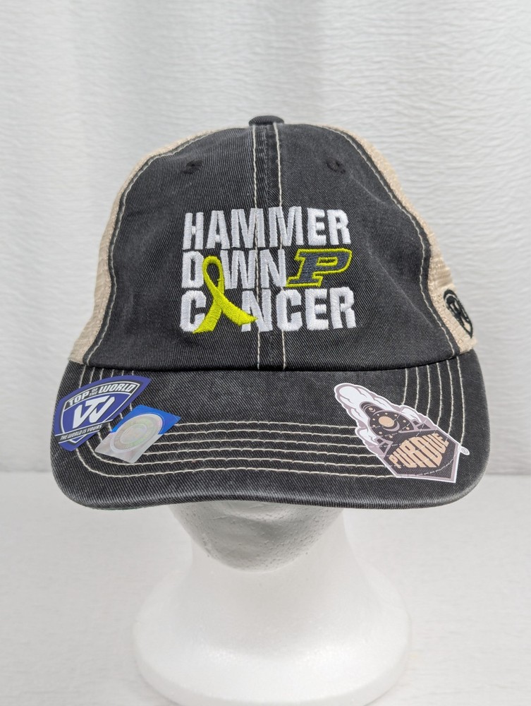 Purdue Boilermakers - HAMMER DOWN CANCER - Adjustable Snapback Hat / Cap - Train
