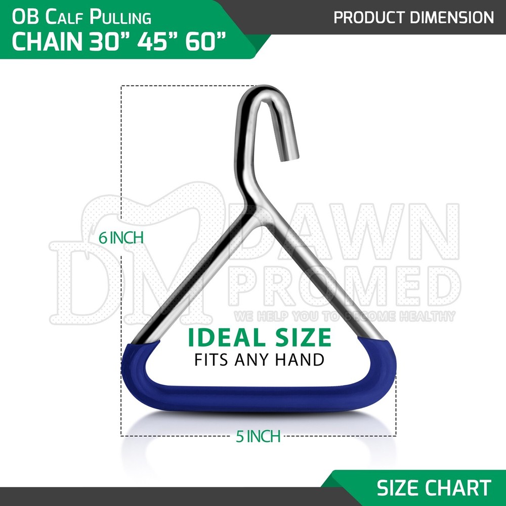 4 Pcs OB Calf Puller Hook & Chain Set 30" 45" 60" Veterinary Instruments