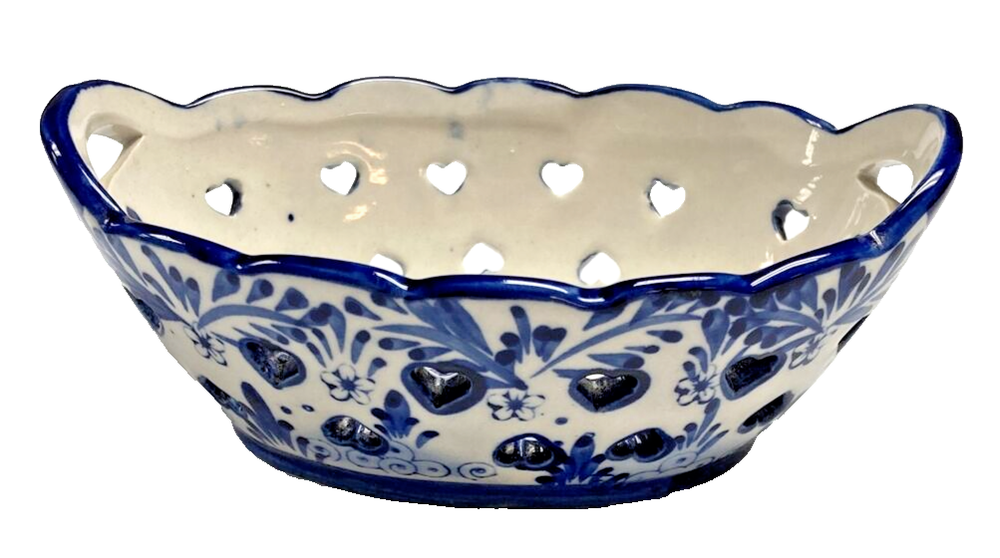 Hand Painted Heart Pierced Floral Windmill Dish