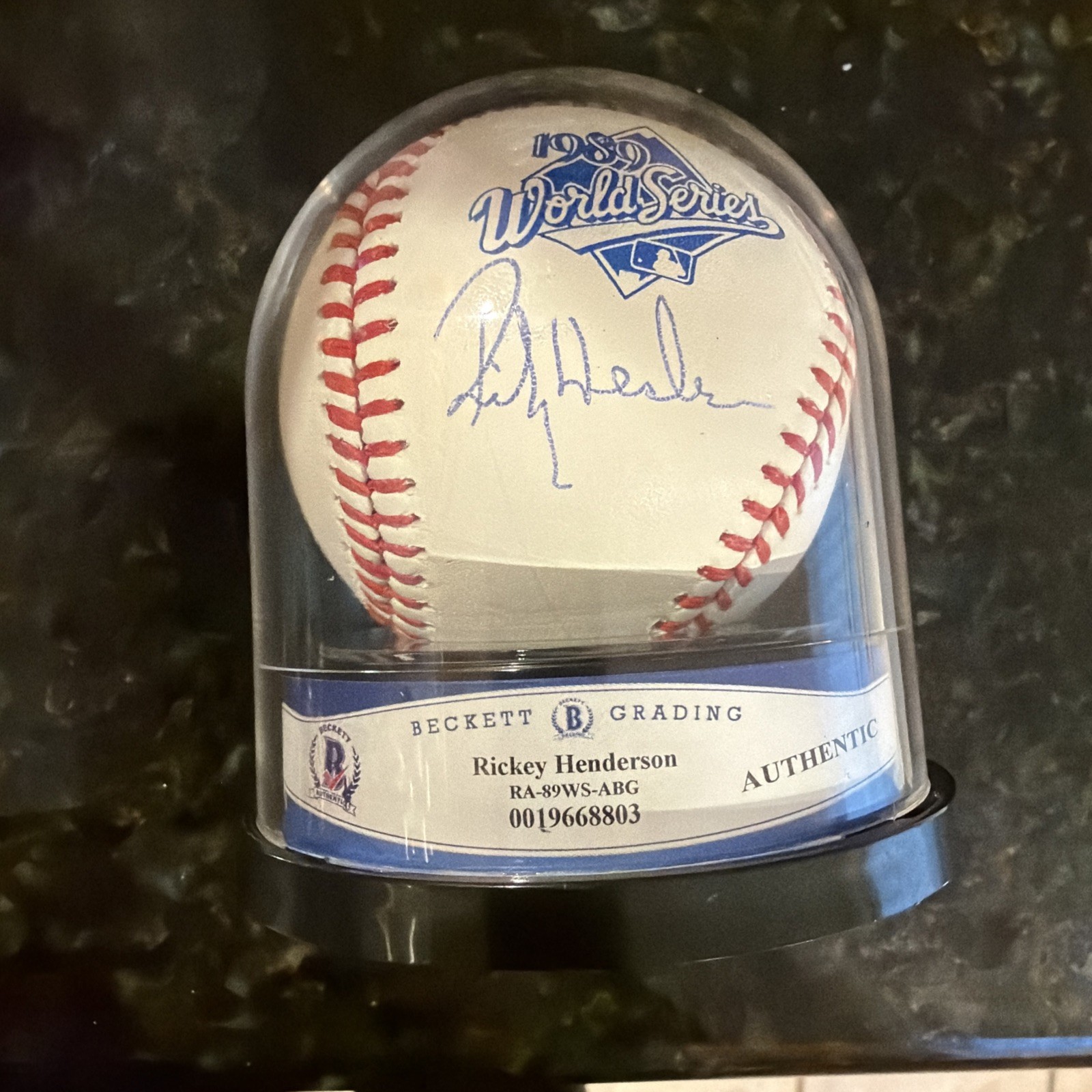 Rickey Henderson Autographed Baseball Beckett Encapsulated Mint BAS Tristar
