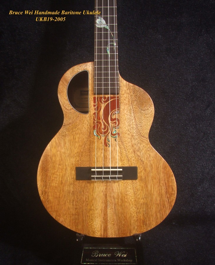 Handcrafted 4 String Baritone Ukulele, Solid Mango & Acacia, Flower UKB19-2005