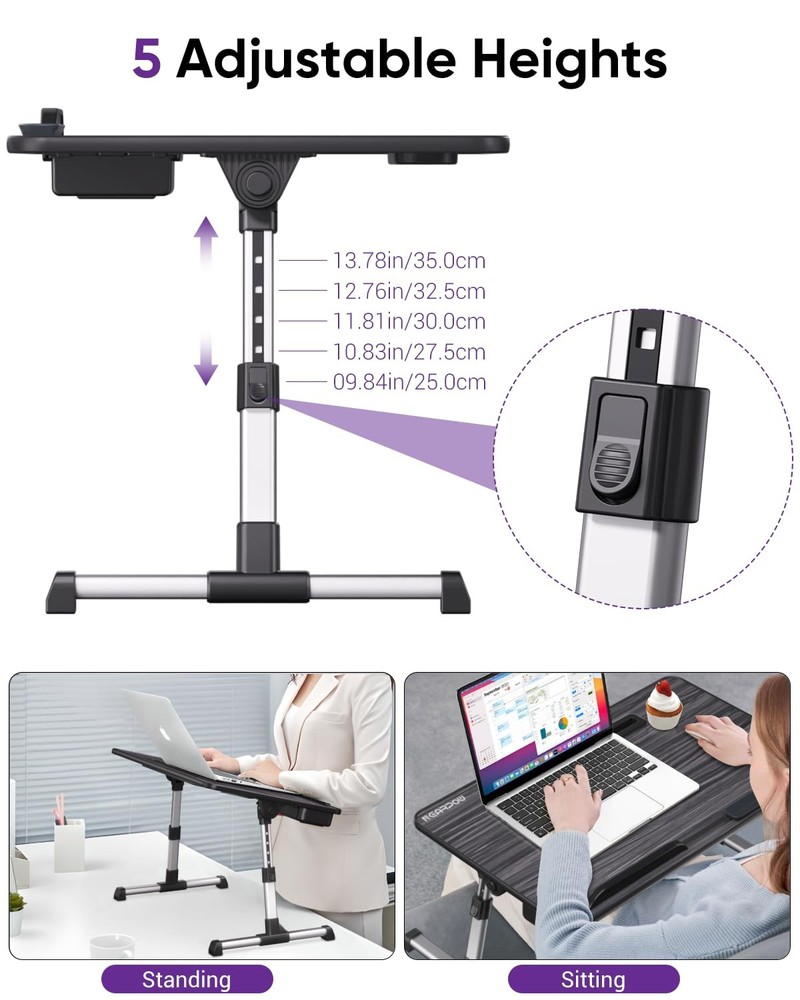 Laptop Bed Tray Table, Height & Angle Adjustable Portable Bed Table,Portable ...