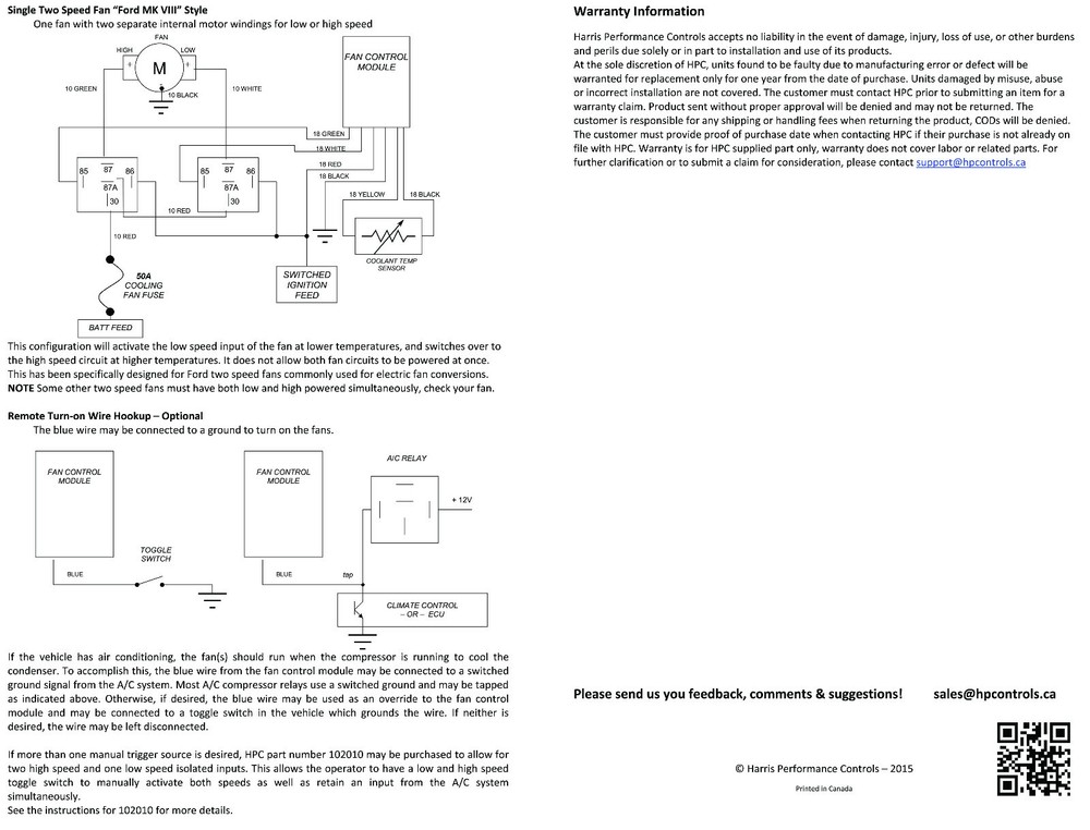 HPC Electronic Radiator Fan Controller - Control Module with Sensor (102001)