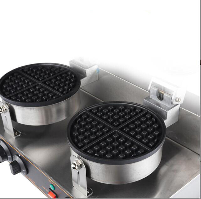 Double-head Commercial Rotary Round Waffle Maker Machine Nonstick & Time Control