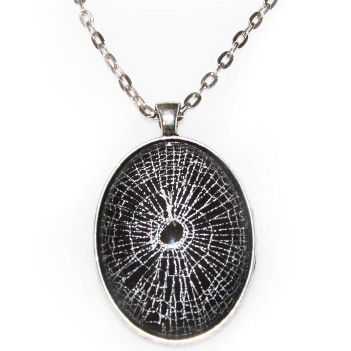 REAL spider web necklace oval