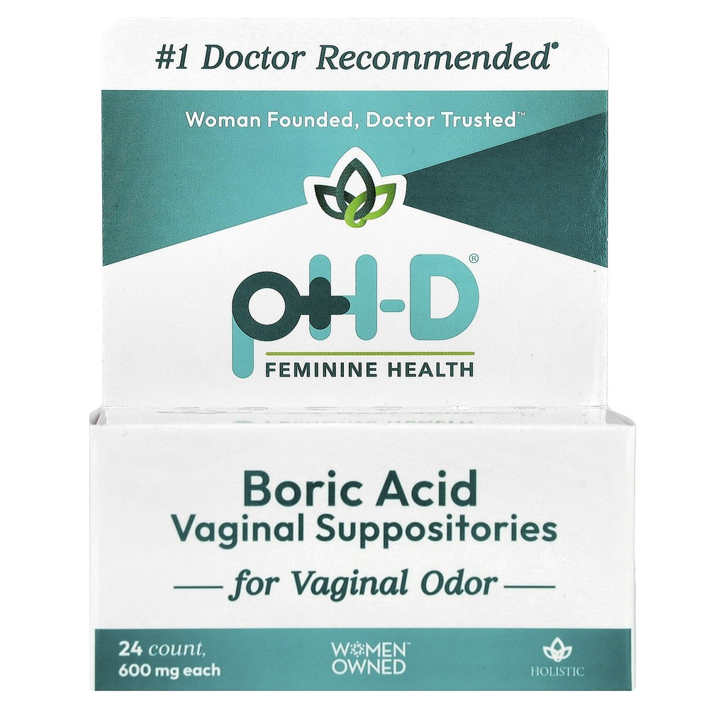 Boric Acid Vaginal Suppositories, 600 mg, 24 Count