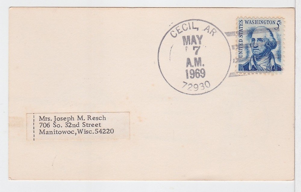 TurtlesTradingPost-  Cecil, Arkansas 1969- Nice Hand Cancel