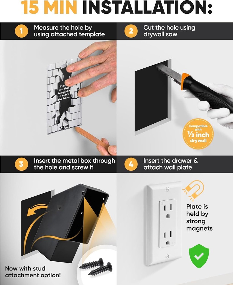 Hidden Wall Safe Outlet with Key Lock Electric Socket Safe Covert Wall Safe Dive