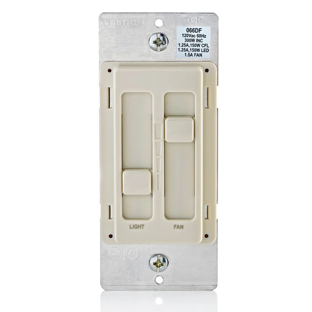 Leviton Sureslide Light Almond Fan/led Light Control Slide Switch