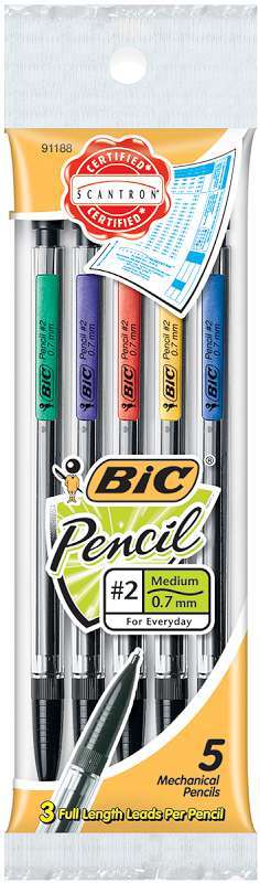 Bic Mechanical #2 Pencils .7mm 5/Pkg Assorted Colors