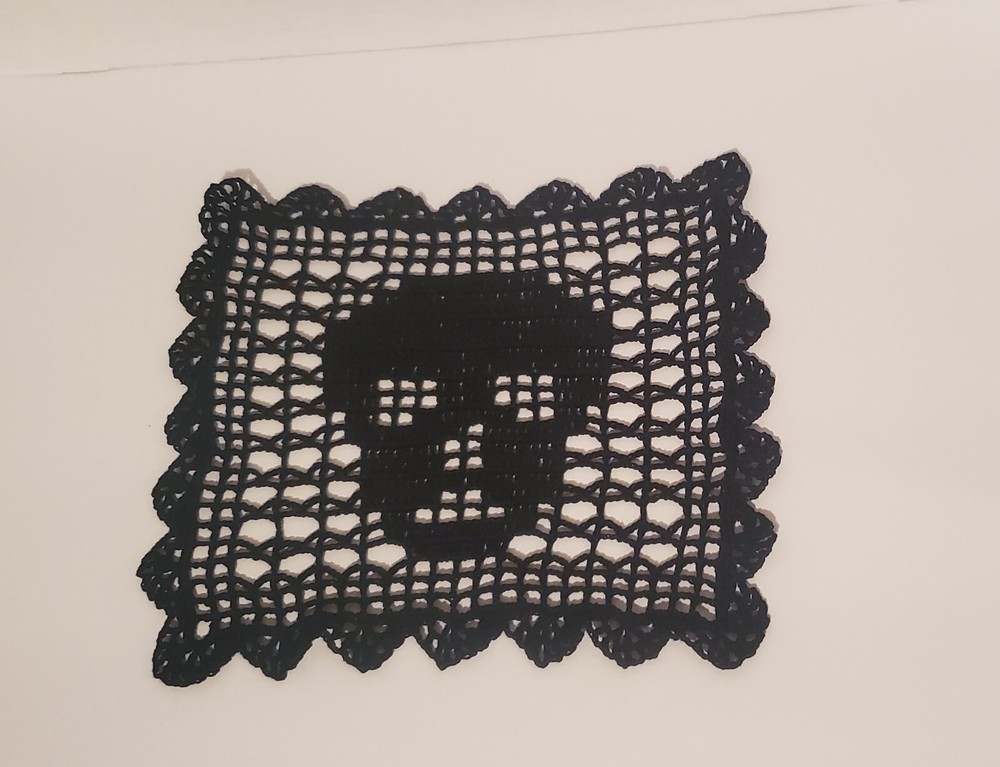 Crochet Halloween Skull Doily Table Decor Handmade