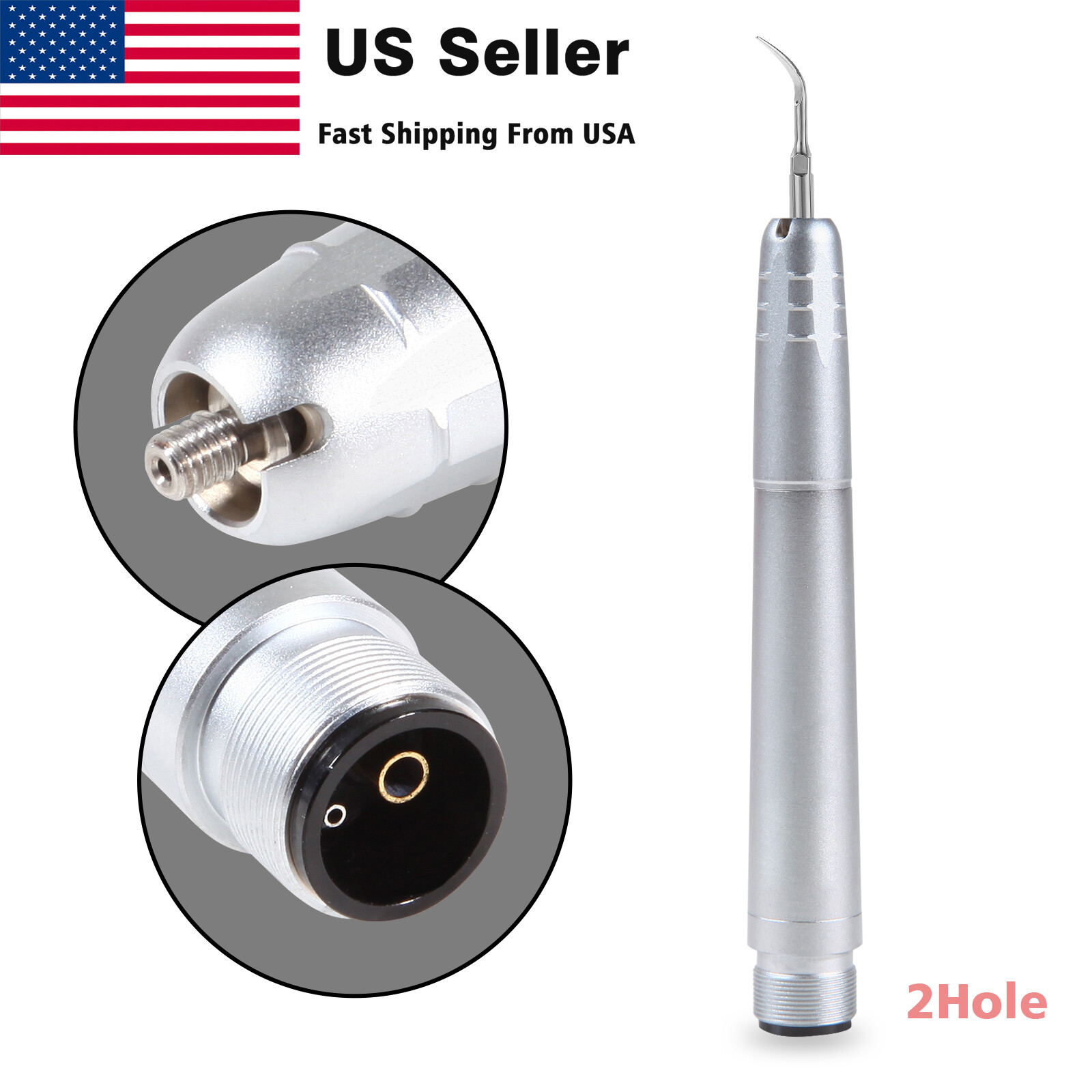 USA Dental Ultrasonic Air Perio Scaler Handpiece Hygienist 2/4-Holes With 3 Tips