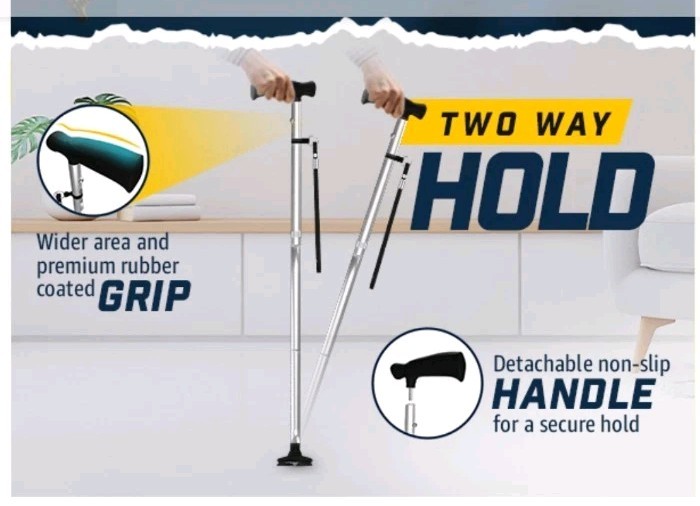 🩼 Zelecks Folding Cane 360° Pivot Base Adjustable Self-Standing Blue