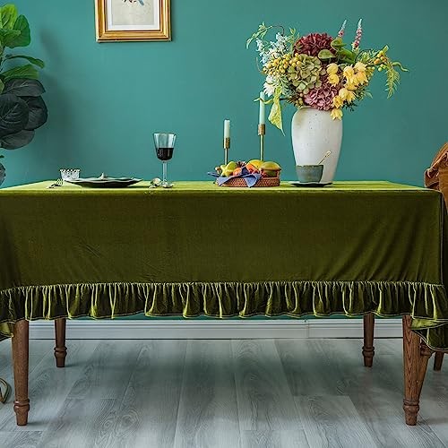 Velvet Tablecloth Luxurious Solid 102" x 60" (Rectangular) Olive Green