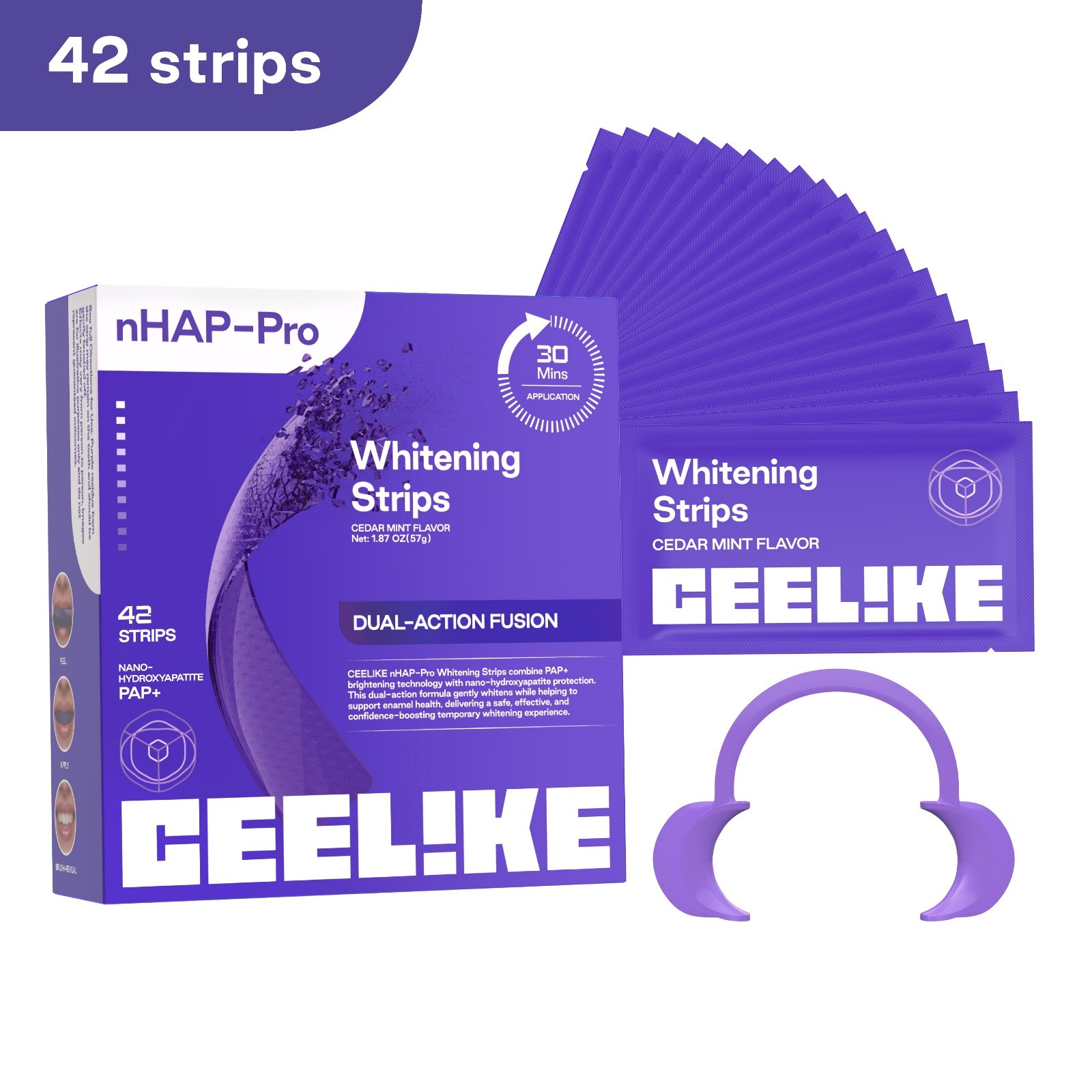 CEELIKE Purple Teeth Whitening Strips, PAP + nHAP, 42 Strips ( 21 Treatment )