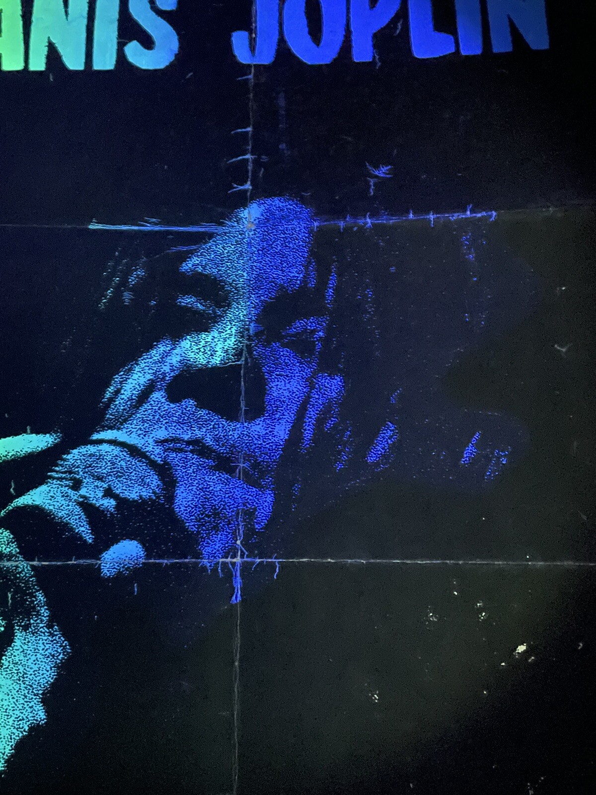 Janis Joplin Poster Vtg Psychedelic Blacklight Woodstock 33" x 21" Pin Up Hippie