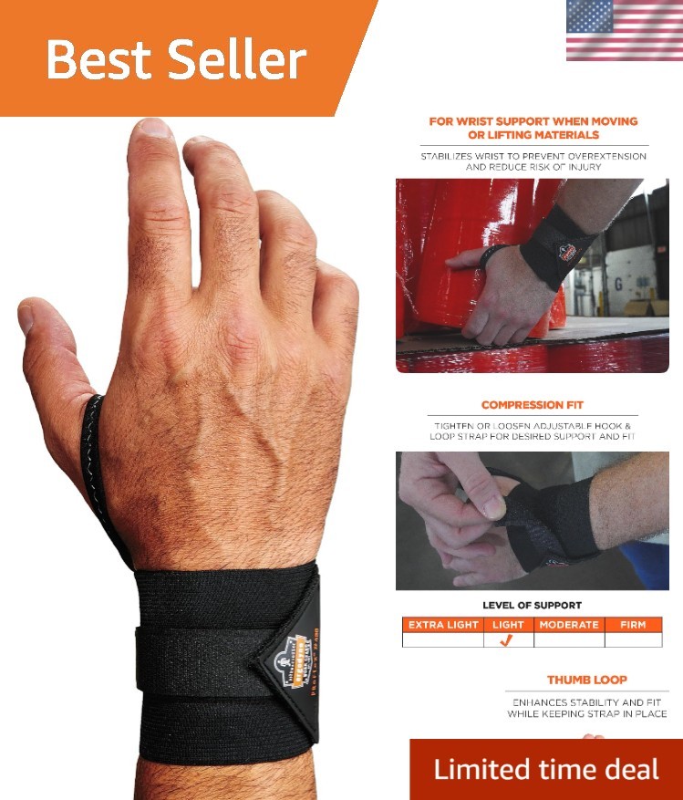 ProFlex 420 Black Wrist Wrap with Thumb Loop - Adjustable Support for Sprains