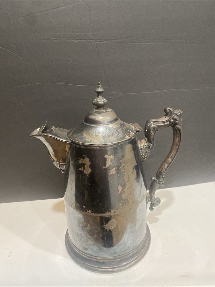 Antique Victorian Large Ceramic Lined Silverplate Lidded Pitcher Pat 1868